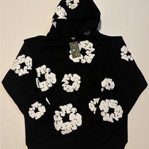 Men's Black Hoodie with White Floral Design